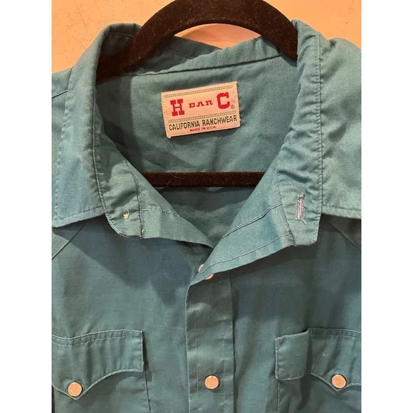 H Bar C California Ranchwear Long Tail Turquoise Button-Up Pearl Snap Western - Picture 3 of 5